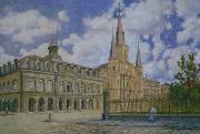 William Woodward Painting of view of Jackson Square French Quarter of New Orleans, oil painting